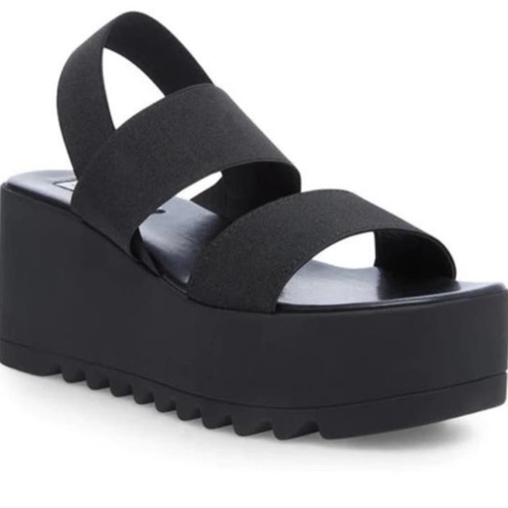 Steve Madden Ramzi Platform Strappy Sandals Black Made In Italy US 5.5